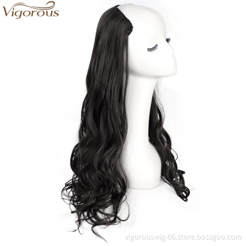 Vigorous Synthetic Hair Extensions Clips in Straight Curly Wavy 1 Piece Set Thick Hairpiece with 4 Clips Natural Black Color